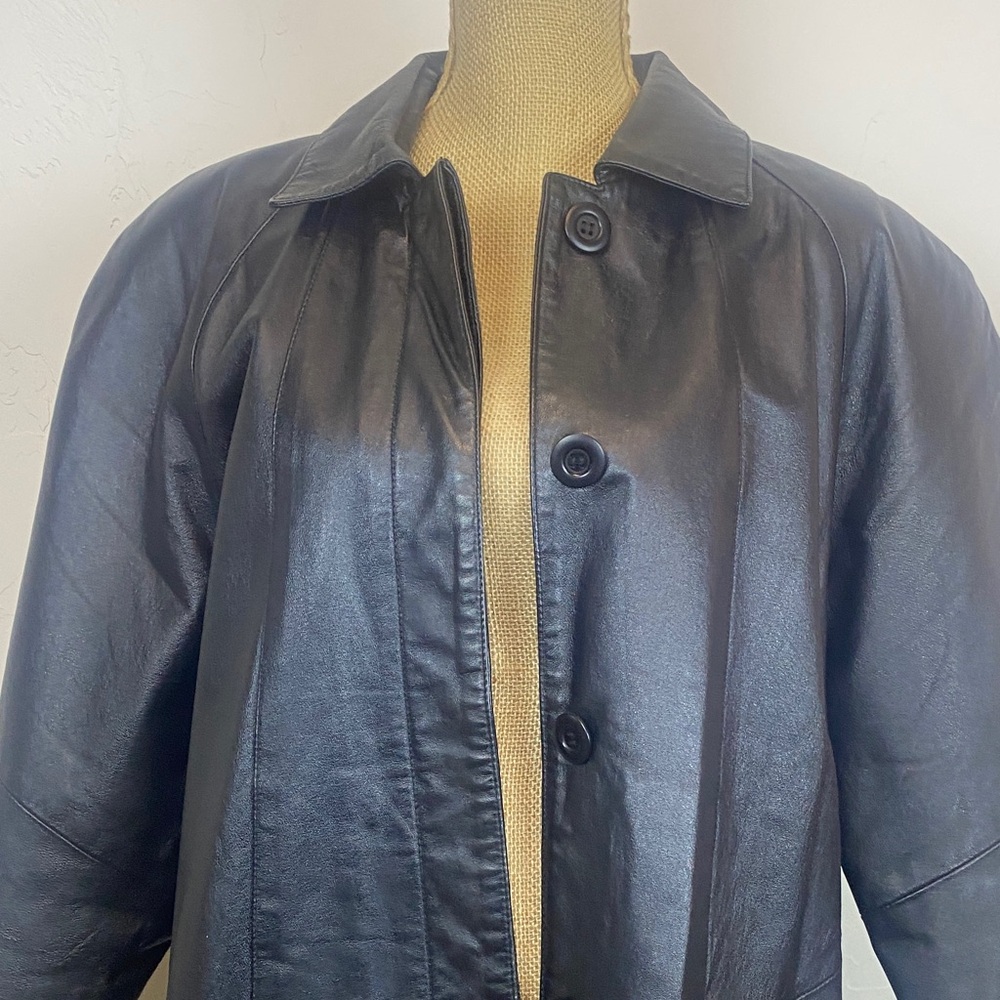 Y2K Black Genuine Leather Women's Coat Trench